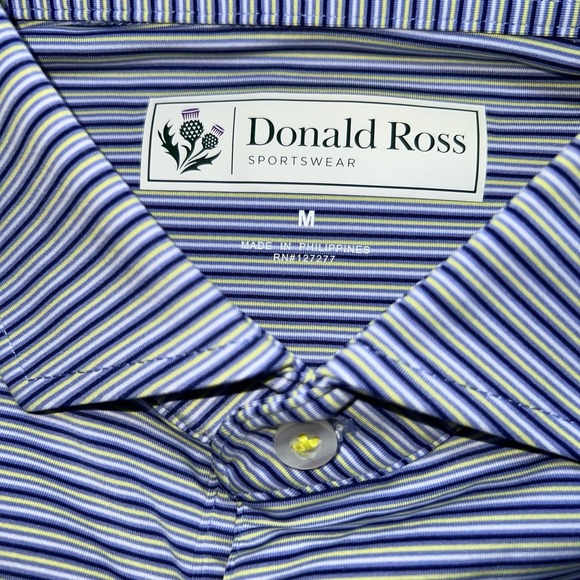 DONALD ROSS SPORT UPF 50 WICKING DRY‎ STRIPE-NAVY/Yellow/WHITE GOLF POLO  SHIRT - Picture 6 of 10